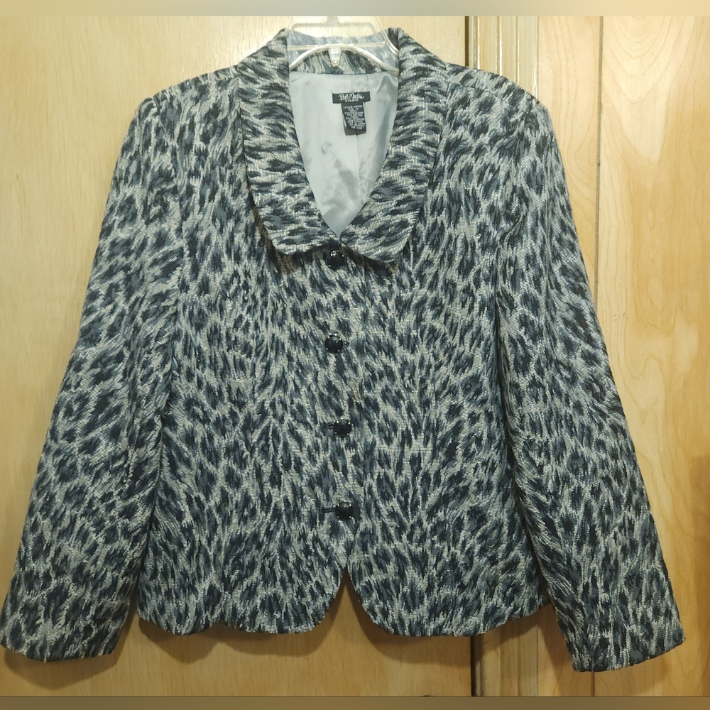 Vtg Bob Mackie Jacket Womens Sz 16 Leopard Print Tapestry Grey Black Rhinestone